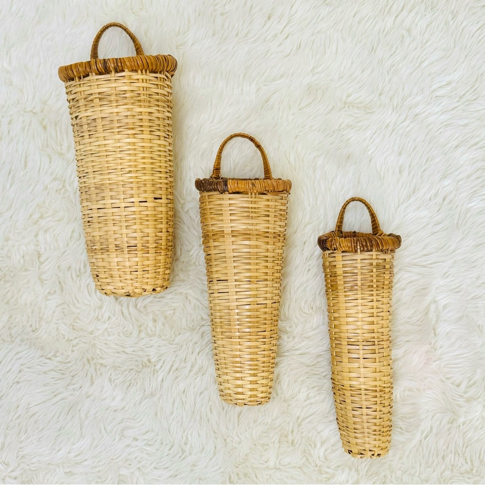3pc Rattan Wicker Wall Vases